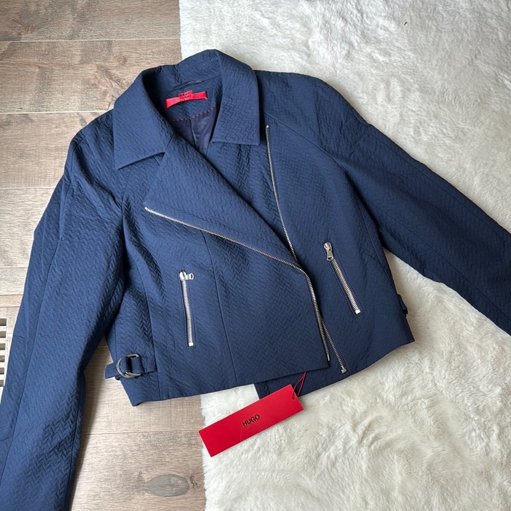 HUGO Women's Navy Biker Jacket
